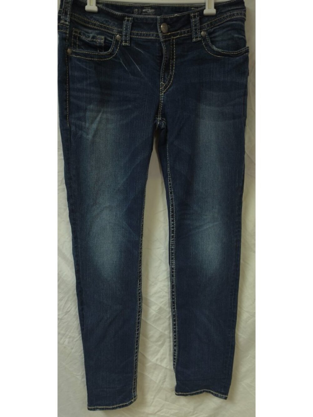 Silver Suki Women's Mid Pencil Skinny Stretch Thick Stitch Denim Jeans 32x31